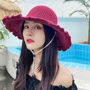 Wide Brim Hats Fashion Edge Empty Top Hat Female Summer Outdoor Sunscreen Beach Outing Sun Curled Large Brimmed Grass Headwear