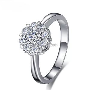 Silver Flower Diamond Ring Band Women noivado de casamento Anéis de noiva Jóias de moda