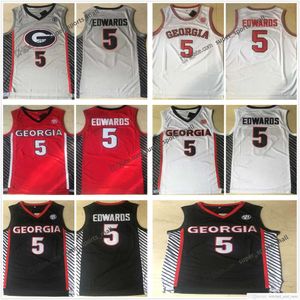 Zszyte NCAA Georgia Bulldogs Anthony 5 Edwards Basketball Jerseys College #5 Red White Grey Szygowane koszulki Mężczyźni S-6xl