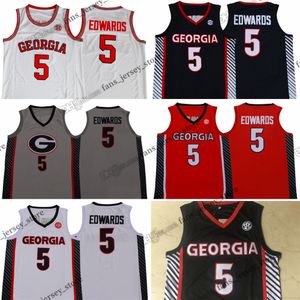 Cucite NCAA Georgia Anthony 5 Edwards Basketball Maglie del basket College #5 Red White Grey Grey Shirts Cucite Shirts Custom Men Women Women S-6XL S-6XL