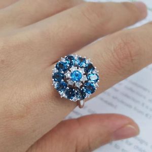 Klaster pierścieni Vintage Ring Biżuteria dla damy z naturalnym niebo błękitnym kamieniem szlachetnym 3 4 mm dziewczyny datowanie urodzinowe randki