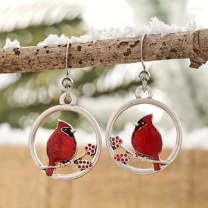 Dangle Earrings Fashionable Bohemian Red Bird Round Pendant Retro Women's Jewelry Accessories Festival Party Gifts