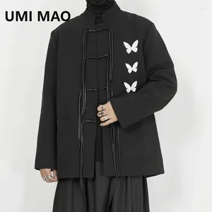Kurtki męskie Umia Mao swobodna kurtka z retro w chińskim stylu stój kołnierzyka klamra kasek haft motyla luźna mała małe blezery