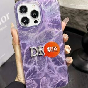 Tidal Letter D Suitable for iPhone 15 Goddess Light Luxury 14 promax Purple Feather Phone Case 13 Apple 12 Pink