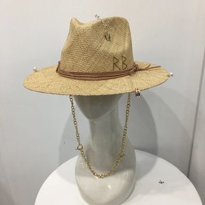 Raffia Sunhat erbjuder gratis leverans för kvinnor med kedjor och stift sommaren 240429