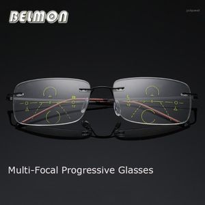 Solglasögon Belmon Multifocal Progressive Reading Glasses Män Kvinnor Rimless Presbyopic Male Diopter Geleglas 1 0 1 5 2 0 2 5 3 0 RS7 289W