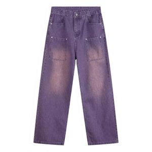 Mens Jeans Vintage Purple Washed To Make Old Cp Baggy Classic All-Match Solid Color Straight-Leg Denim Wide-Leg Pants Male Stacking Se Dhsol