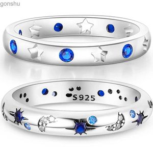 Parringar 2023 925 Sterling Silver Ring Original Design Blue Zirconia Star Moon Finger Ring Womens Högkvalitativa bröllop smycken gåvor wx