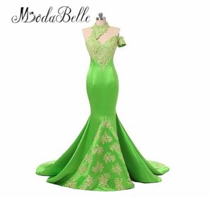 Green Mermaid Evening Dresses 2018 White Lace Appliques Long Prom Dress Formal Party Gown Vestido de Festa9825189