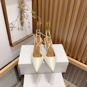 New Lace up Kitten Heel Sandals Genuine Leather Cross Lacing Pointed High Women's Thin Heels Back Air