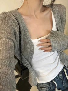 Women's Knits Tees Cropped Womens V-neck Long sleeved Tuned Plush Pull up Womens Fashion Knitted Thin Casual Sweater Jacket 2023 Top Unprinted Good ProductL2405