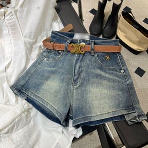 Lettera femminile Applique Denim Pattern High Belt Belt Brand Shorts SMLXL