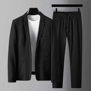 Tracce maschili da uomo Pantaloni blazer semplici pantaloni in pizzo primavera/estate giacca a colori solidi pantaloni elastici Temple Temple Mens Party Setl2405