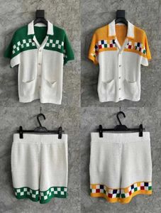 Men Polos Fashion Brand Jacquard Plaid نمط مطرز سترة متبكلة قميص قصير الأكمام القميص الرجال الرجال بدلات Q240508