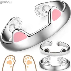 Couple Rings Female cute cat ring adjustable Cats ears (Steamed cat-ear shaped bread) paw animal finger ring lovers cartoon kitten pet gift jewelry WX