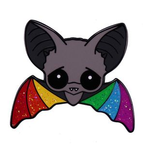 Rainbow Bat Sparkle Glitter Emalia Cute przerażający czarny czarny broszek Brochy Surreaism Animal Badge Mash