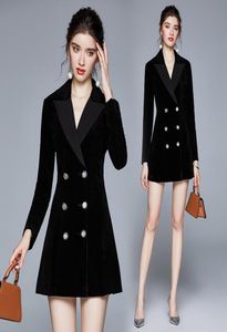 Casual Dresses 2021 Arrival Blazer Dress Women Black Double Breasted Slim Fit Velvet Long Sleeve Autumn Winter Suit Jacket Female5086463