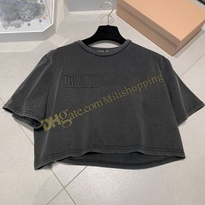 Women's gray croptop Alphabet hip Hop short sleeve T-shirt Solid color street wear