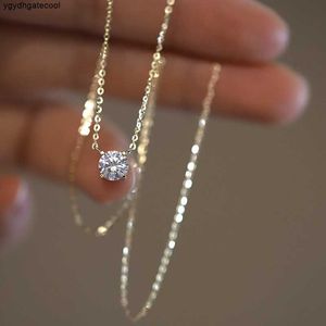 Sterling Silver Necklace with Gold Plated Four Prongs Single Diamond Super Flash Temperament Light Luxury Clavicle Chain Jewelry