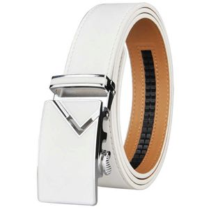 New Fashionable White Men Belts Automatic Alloy Buckle Male Belt Genuine Cowskin Leather Golf Belt Plus Size 130cm X0726 273y