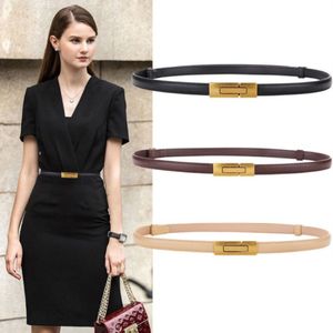 حزام للمرأة تصميم قفل أزياء المرأة أحزمة قابلة للتعديل عرضة حقيقية البقر 1 4 سم 7 لون اختياري 2349