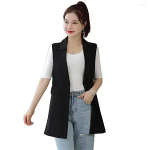 Kadın Suits Sonbahar Kolsuz Ceket Dış Giyim Ofisi Lady Slim Gilet 2024 M-3XL Klasik Uzun Yelek Kadınlar Zarif Takım Yelek Bahar