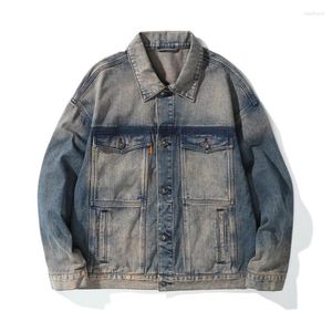 Herrenjacken Männer Japanisch Streetwear Fashion Lose lässige Vintage alte Denim -Frachtjacke Man Cityboys Cowboy Plus Size Coat Oberbekleidung