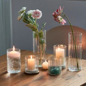 Holders Ribbed Cylinder Glass Candle Holder Home Decor Pillar Candles Glass Vase Floating Candle Wedding Ornaments Tealight Candlestick