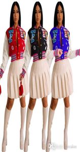 Herbst Mode Women Baseball Uniform Jacke Mädchen Varsity Coat Designer Buchstabe Druck Patchworkknopf Outdoor Wear Crop Top8782599