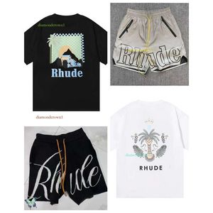 Märke rhude t skjortor designer skjorta män tryck vit svart s m l xl street bomull mode ungdom herr tshirts tshirt