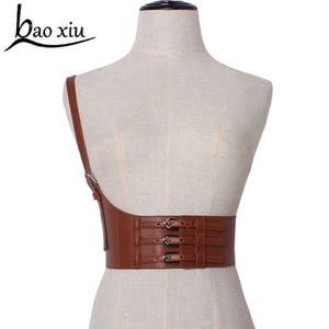 2019 Women's Wide Elastic Leather Belt Casual Corset Belt Shoulder Straps Decoration Waist Belt Girl Dress Suspenders Q0624 2912