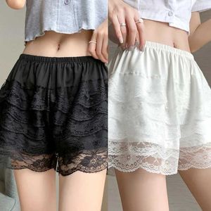 Women's Shorts 449B womens lace cute multi-layer loose safety underwear elastic waist underwear lace safety pants loose anti glare Y240504