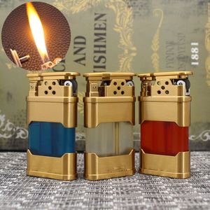 DC Ett kreativt metallslipningshjul Öppen Flame Lighter Classic Visual Fuel Tank Cigarettändare cigarettuppsättning Partihandel