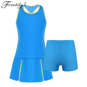 Aktive Kleider Girls Tennis Kleid Set Childrens Sommer Sportkleid und Shorts Sportswear Childrens Sportswear Set Y240508