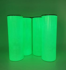 sublimering rak lysande flaska 20oz cylinder glöd i det mörka rostfritt stål isolerat termos fluorescens vit tom he5850918