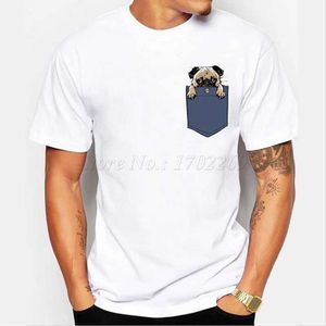 T-shirts masculinos mais novos Pugturday Men T-shirt pug em bolso design masculino tops engraçado desenho animado hipster short slve casual cool t MT983 Y240509