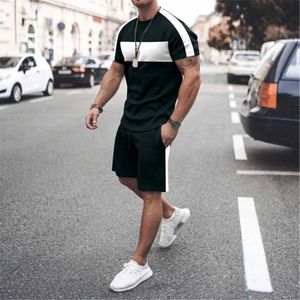 Męskie dresy letnie męskie mody mody 3D drukowane szorty SVE T-shirt Polie do joggingu Casual Trend T-Shirt O 2-częściowy zestaw Y240508