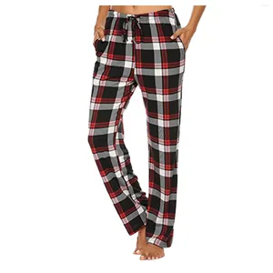 Kvinnors sömnkläder Plaid Pyjamas Pants Womens tryckt avslappnat ben för sovande bekväm sportyoga lång pyjamakvinna