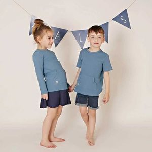 T-shirty dziecięce kieszenie z długim rękawem unisex elastyczne i wygodne tkaninowe koronkowe koszulki okrągłe szyi chłopcy i dziewczęta za okrągłą szyję T-shirtl240509