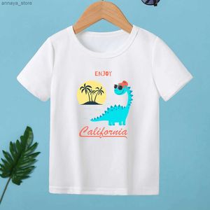 T-shirts New style cool dinosaur enjoyment summer childrens T-shirt girl beach sunset printed T-shirt boy beach dinosaur clothing childrens gift topL2405