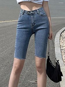 Kvinnors jeans avslappnade stretch denim hög midja tätt capris 2024 Summer koreanska modekläder