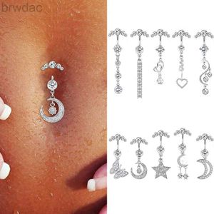 Navel Rings 5 Crystal Steel Belly Button Sexy Navel Piercing Navel Women Dangling Body Navel Jewelry Belly Button Rings Charm d240509