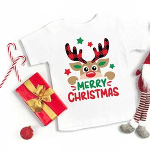 Tシャツメリークリスマス鹿のプリント子供服男の子女の子短袖TシャツキッズグラフィックティークリスマスホリデークリスマスシャツT240509