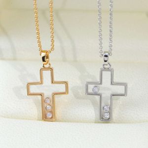 High Quality Sterling Sier Three Diamond Sliding Cross Necklace for Women Fashion Ethos Brand Jewelry Party Gift