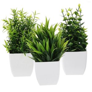 Flores decorativas 3 pcs ornamentos simulados em vasos de escritório mini suculentas plantas suculentas panelas falsas pp de decors verdes falsas