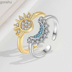 Couple Rings Yiluocd Sparkling Sun Moon Adjustable Couple Ring CZ Open Promise Ring 2024 New Stackable Engagement Jewelry Day Gift WX