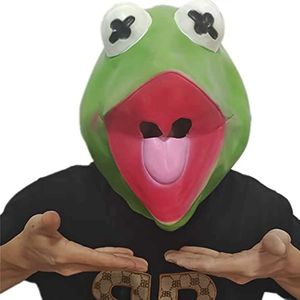 Mascheri per feste Kermit Frog Meme Mask Nuova triste Nuovo interessante Animal Latex Man Halloween Giocamento del trucco Prop One Size Q240508