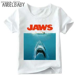 T-Shirts Çocuk Moda Jaws Film Baskılı T-shirt Yaz Çocukları Günlük Kısa Knolu Üst Bebek Erkekler/Kızlar Komik T-Shirtl2405
