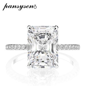 Pansysen Real 925 Sterling Gümüş Emerald Cut Oluşturan Moissanite Elmas Alyans Kadınlar İçin Lüks Teklif Nişan Yüzüğü CX2006 272M