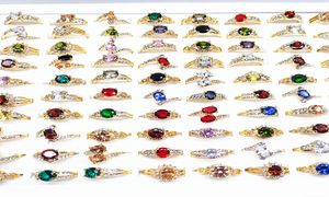 Hela 50pcslot Women039s Rings Gold Plated Rhinestone Zircon Stone Fashion Jewelry Ring Party Gifts Mix Styles Brand New4651815